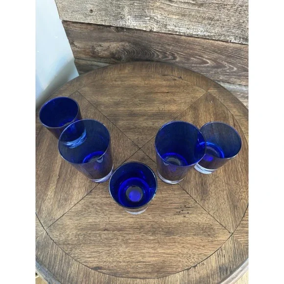 Highball Glass Stockholm Cobalt BlueBlock Vintage Barware Blue GlassSet Of 5